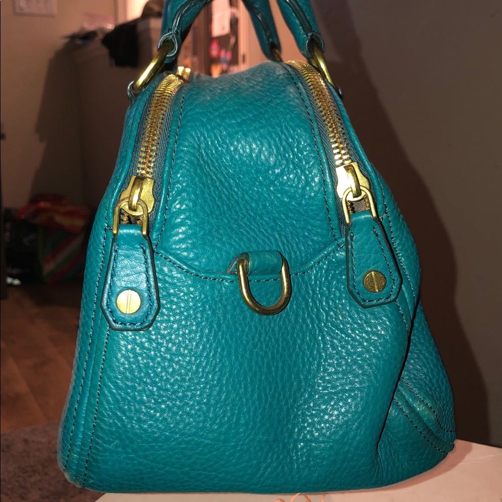 J Crew teal leather handbag